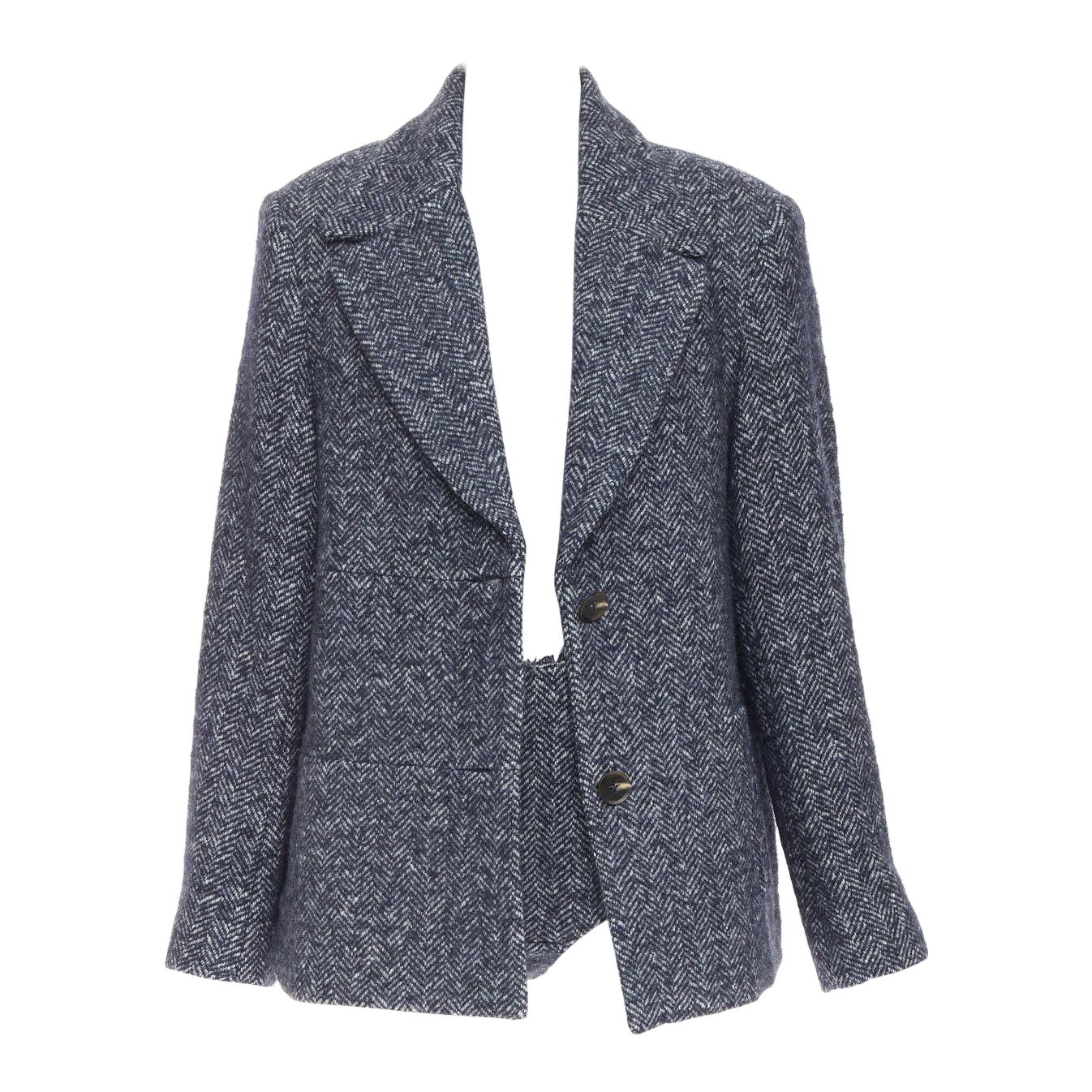 CHRISTOPHER ESBER Conjunto de blazer micro short de lana de alpaca en espiga Luminary UK8 S en venta