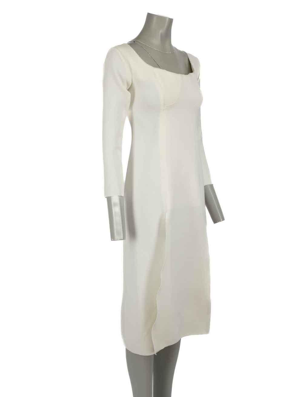 CONDITION is Very good. Hardly any visible wear to dress is evident on this used Christopher Esber designer resale item.
 
 Details
 White
 Viscose
 Dress
 Midi
 Front leg slits
 Round neck
 Long sleeves
 Raw hem detail
 Back zip fastening
 
 
 Made