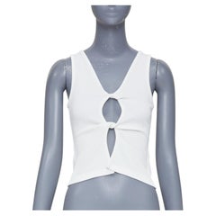 CHRISTOPHER ESBER white V neck twist cut out ribbed cotton tank top S