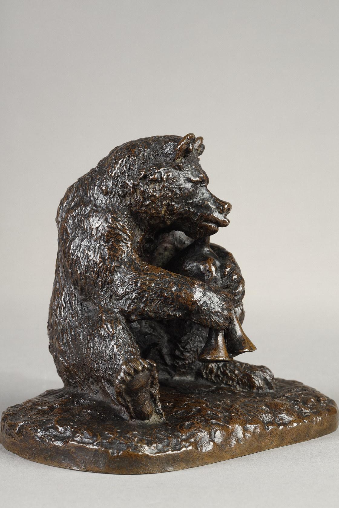 Bear Bagpiper - Gold Figurative Sculpture by Christopher Fratin
