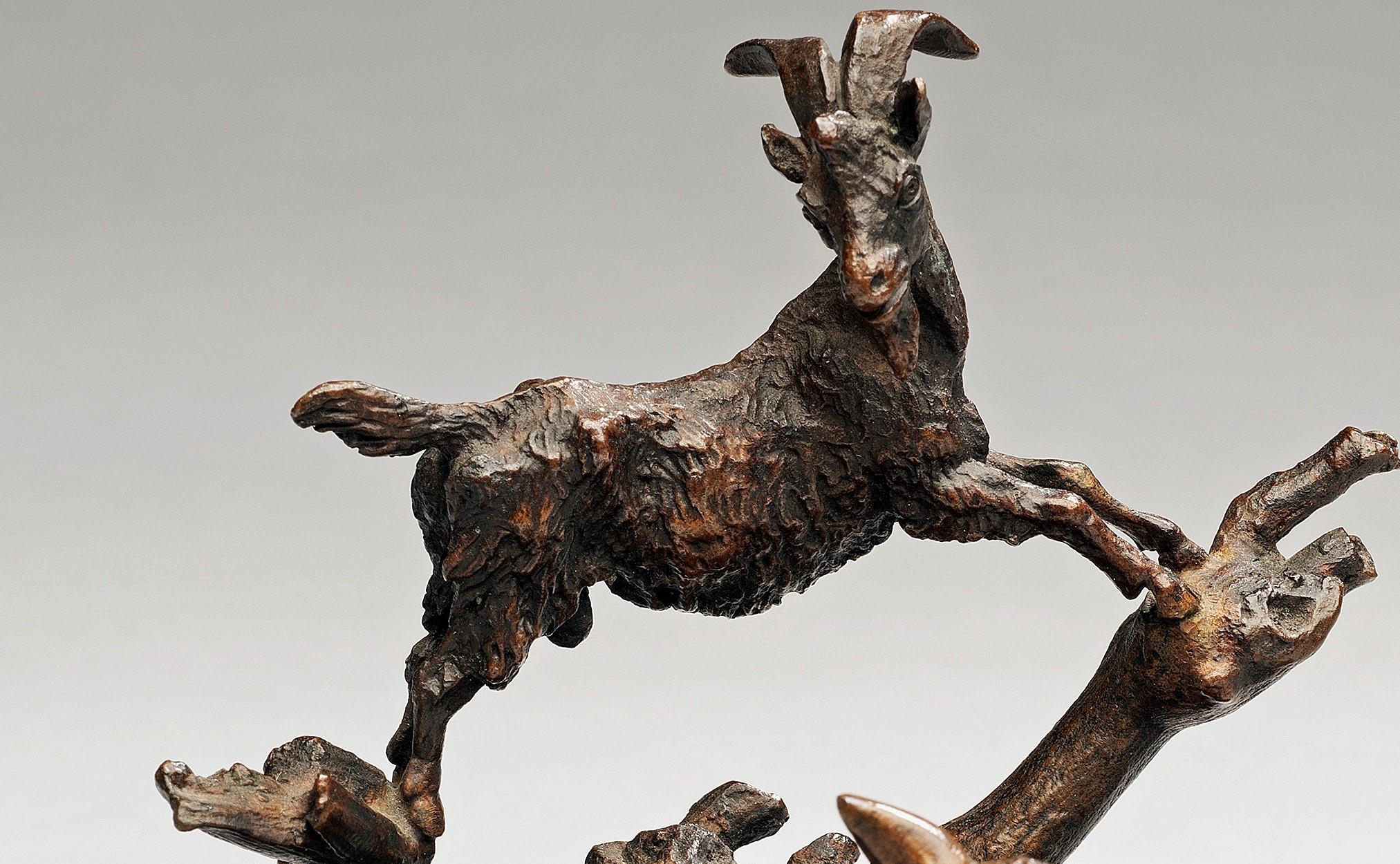 Antique Bronze Miniature Barnyard with a Bull, Sheep & Goat circa 1860, France - Romantic Sculpture by Christopher Fratin