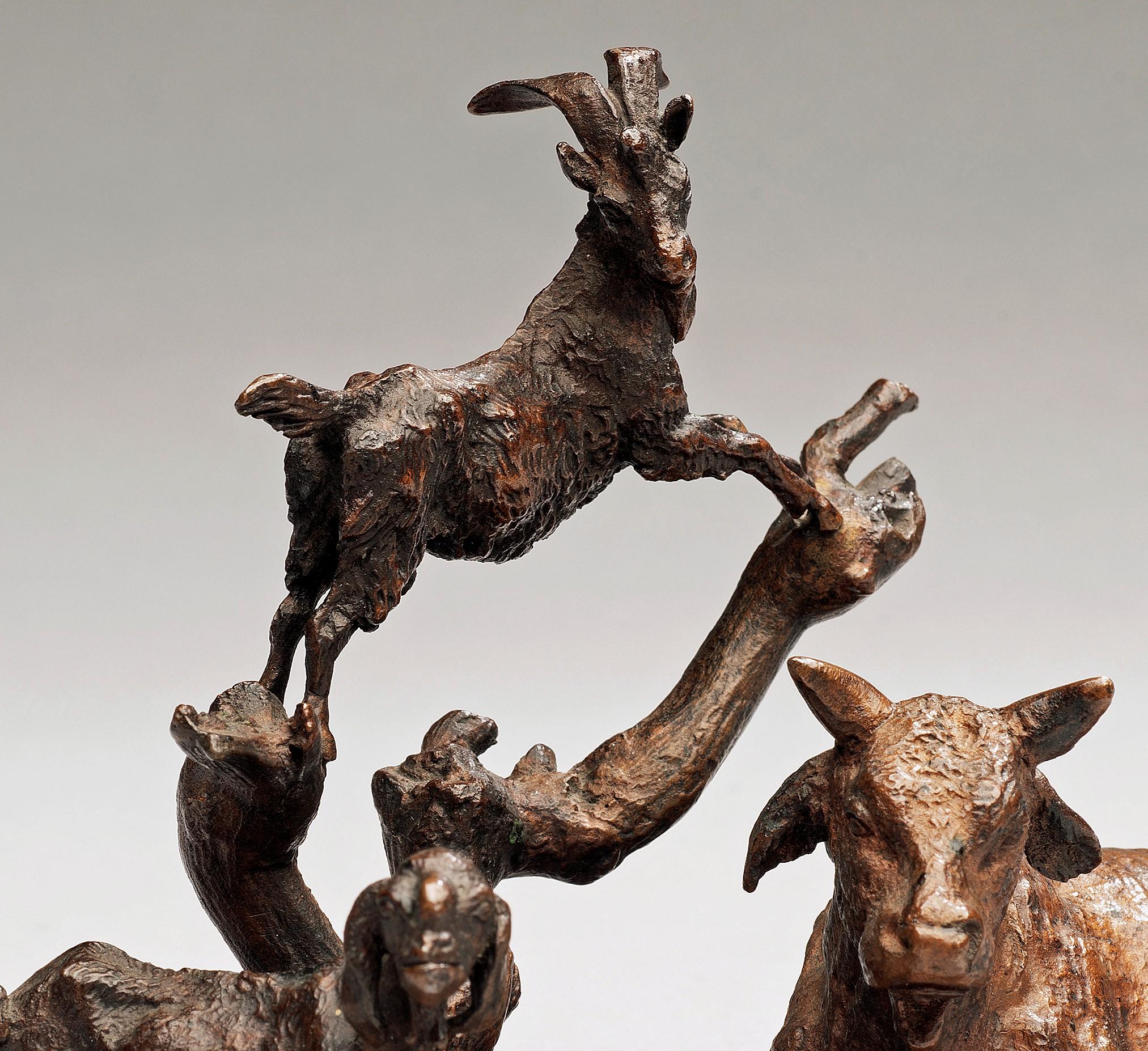 Antique Bronze Miniature Barnyard Scene (Cow, Sheep & Goat)
Christophe Fratin (France, 1801-1864)
Sand cast bronze
5 3/4 x 4 1/4 x 2 1/4 inches

Highly refined and sensitively modeled miniature bronze representing a small herd of cattle, sheep and
