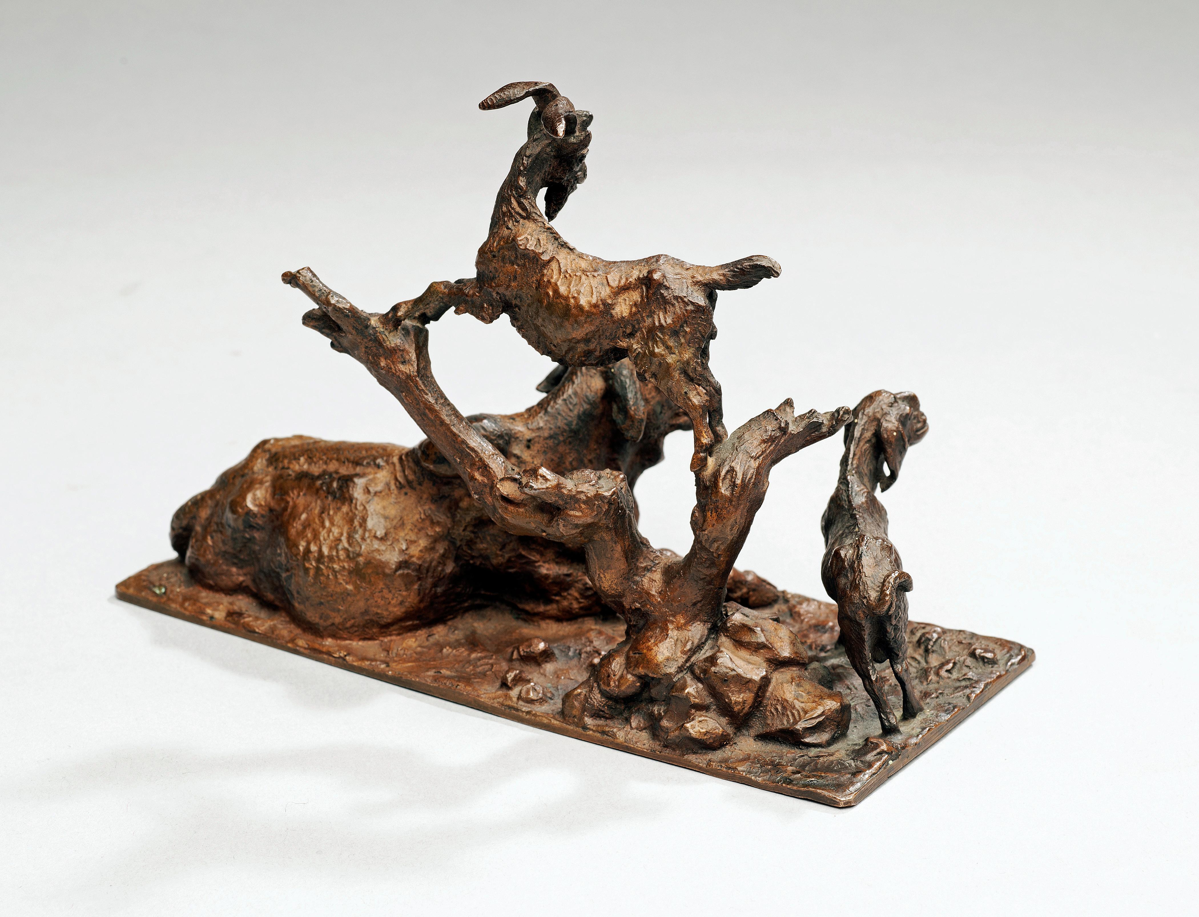 Antique Bronze Miniature Barnyard with a Bull, Sheep & Goat circa 1860, France For Sale 2