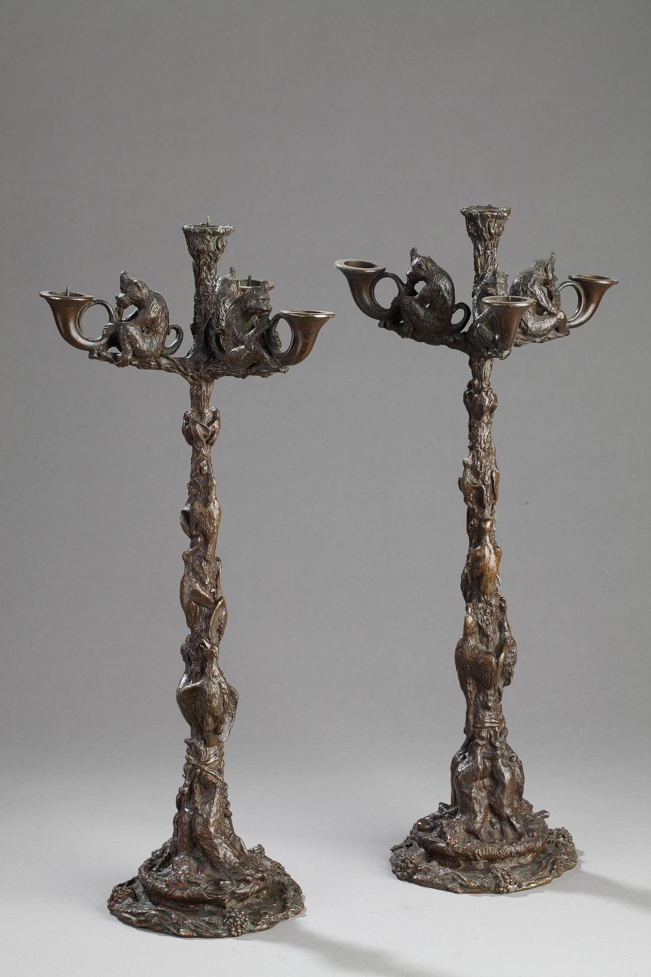 Pair of monkey candelabras - Sculpture by Christopher Fratin