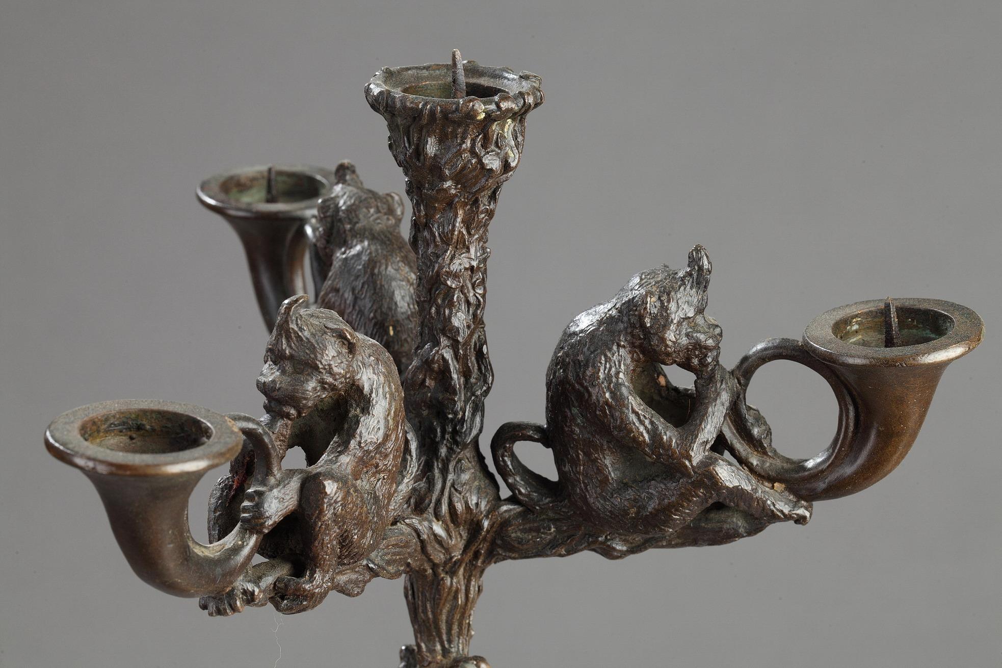 Pair of monkey candelabras - French School Sculpture by Christopher Fratin