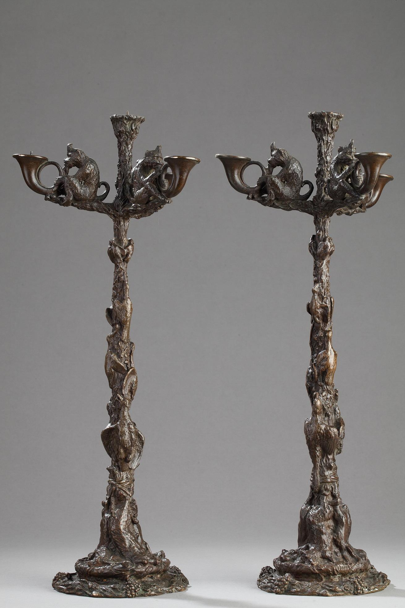 Christopher Fratin Figurative Sculpture - Pair of monkey candelabras