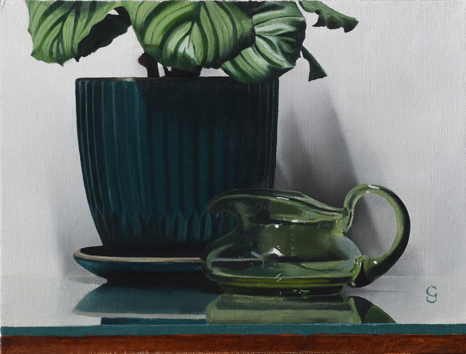 Calathea with a Green Pitcher, Oil Painting