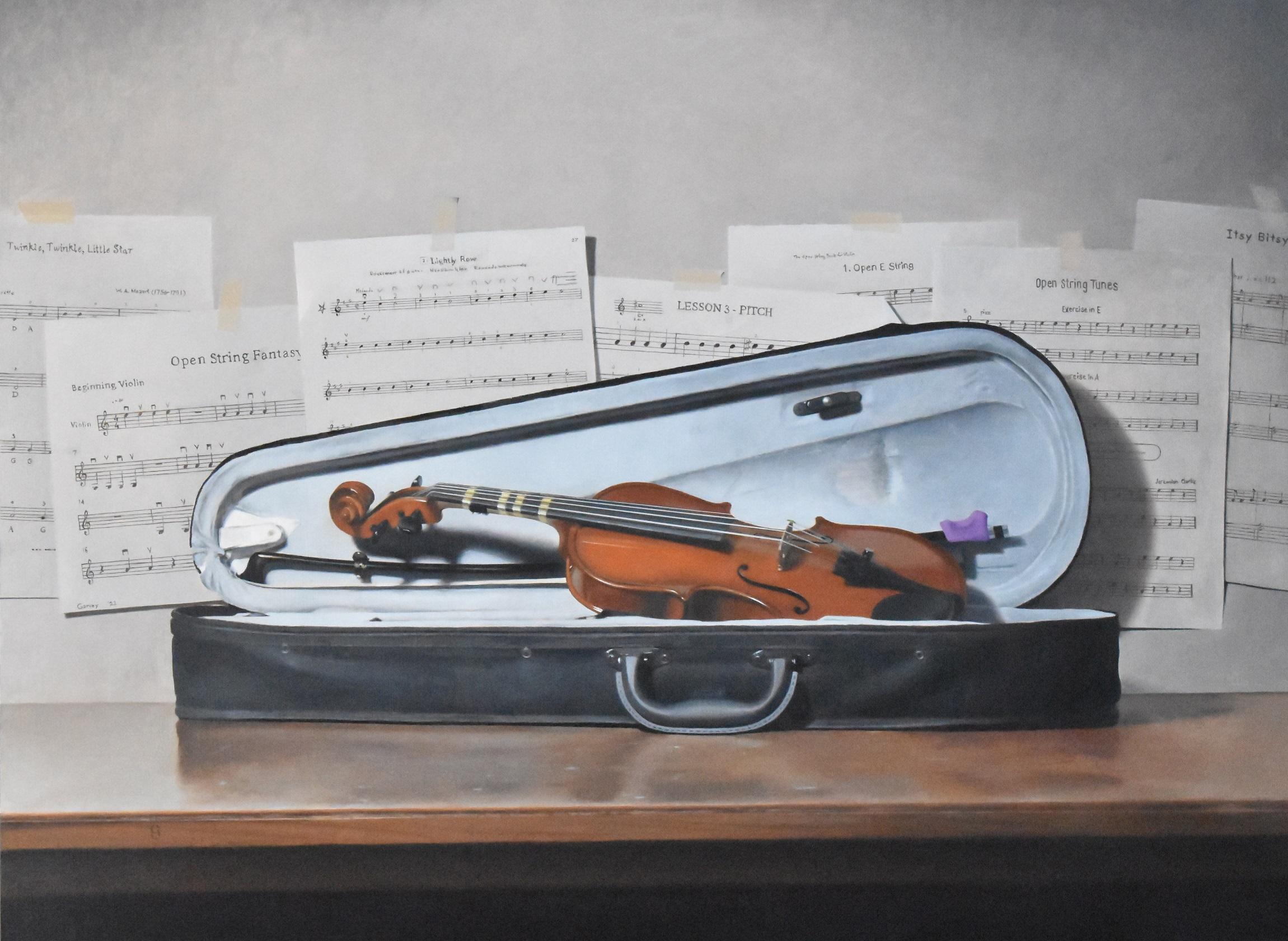 Christopher Garvey Still-Life Painting - Charlotte's First Violin, Oil Painting