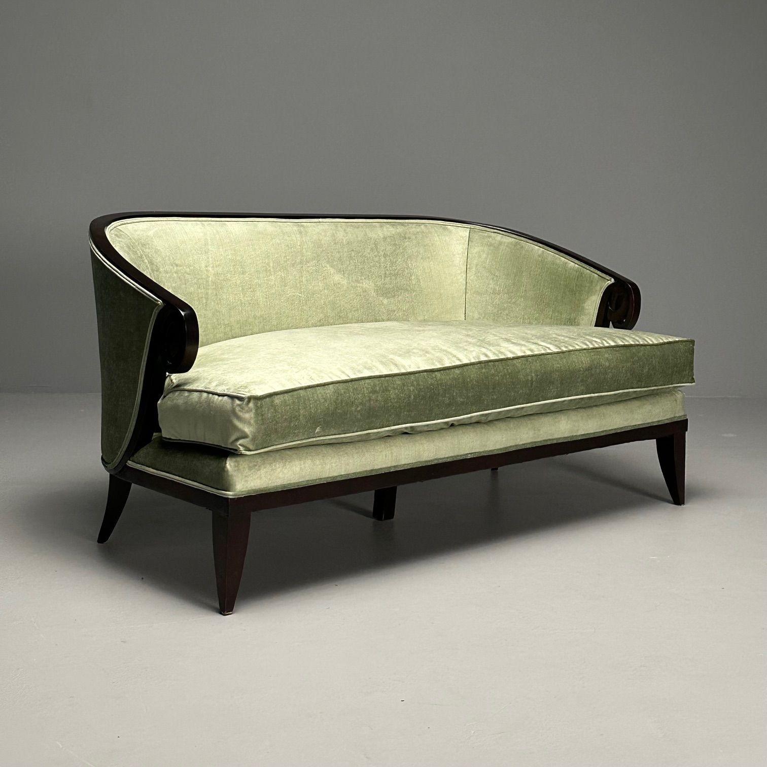 Moderne Christopher Guy, Contemporary, Modern Sofa, Mint Green Velvet, Black Wood