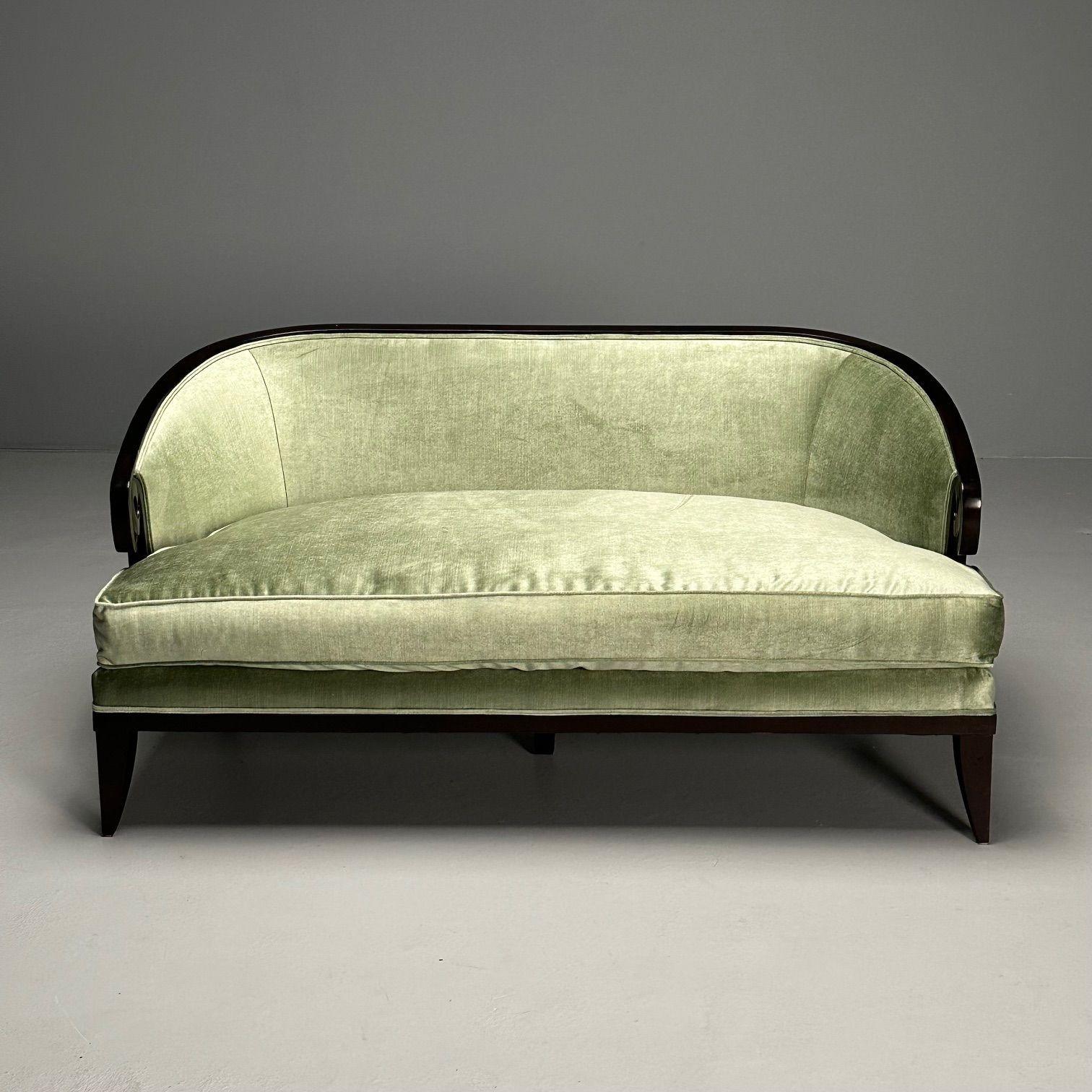 Américain Christopher Guy, Contemporary, Modern Sofa, Mint Green Velvet, Black Wood