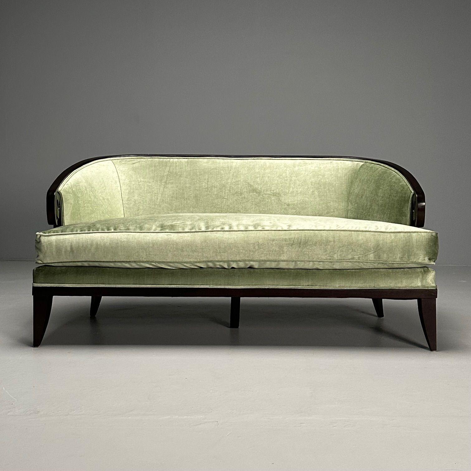 Christopher Guy, Contemporary, Modern Sofa, Mint Green Velvet, Black Wood Bon état à Stamford, CT