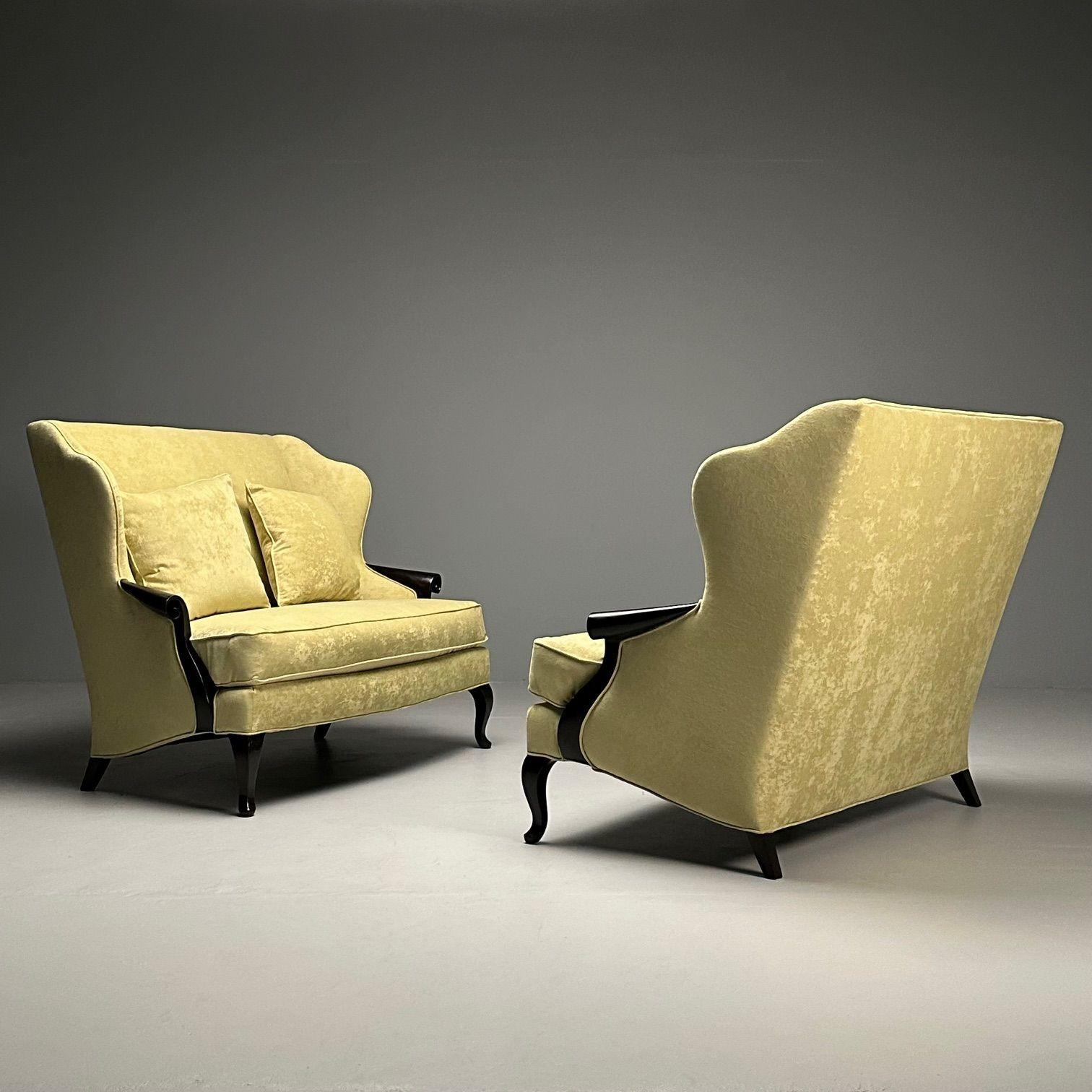 Christopher Guy, Contemporary, Sofas, Celadon Velvet, Mahogany, USA, 2010s In Good Condition For Sale In Stamford, CT