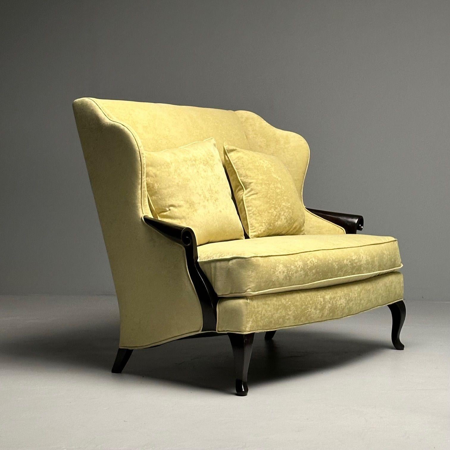 Fabric Christopher Guy, Contemporary, Sofas, Celadon Velvet, Mahogany, USA, 2010s For Sale