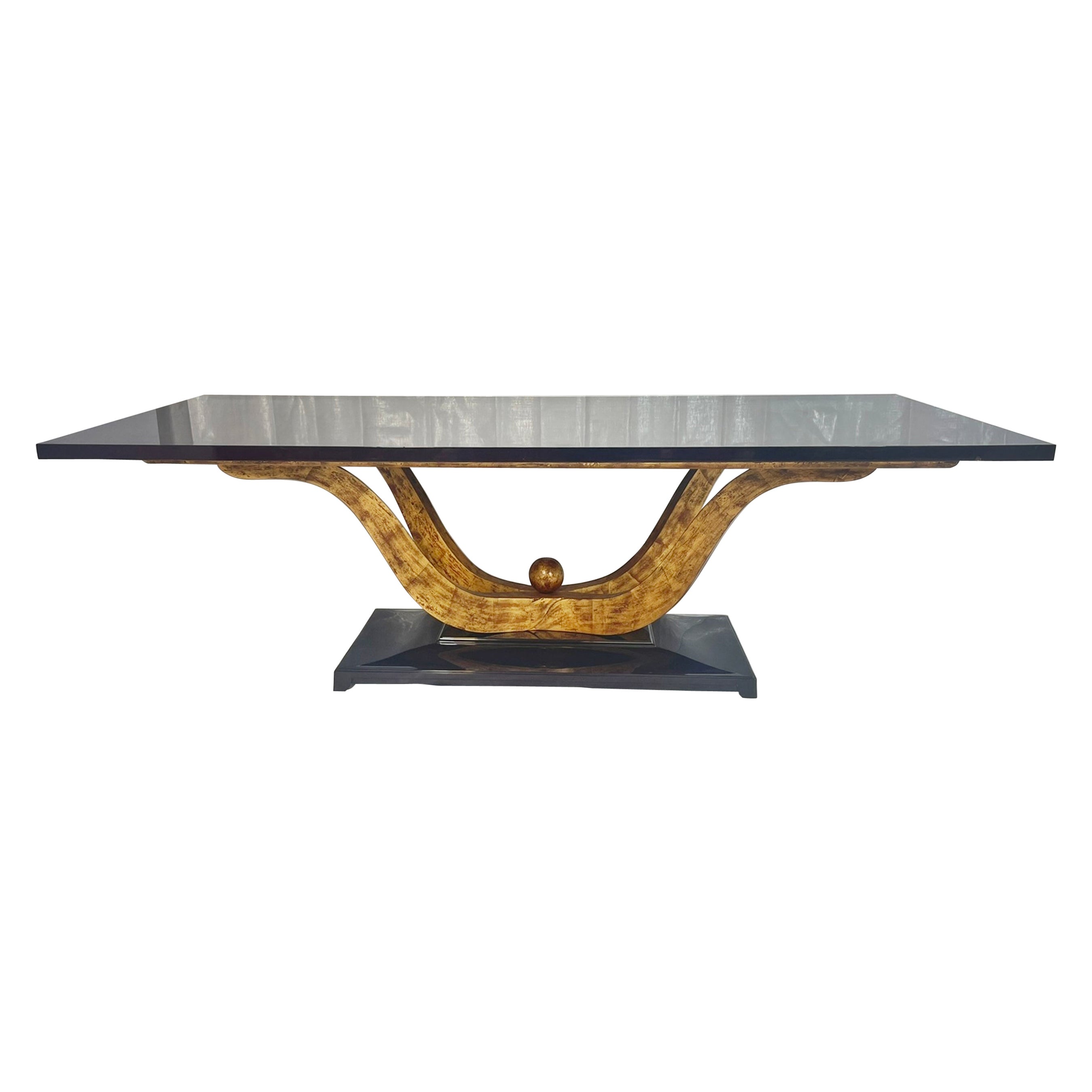 Mesa de comedor "Fontaine" de Christopher Guy en acabado caoba y dorado en venta