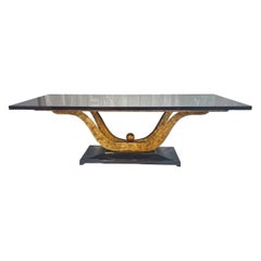 Table de salle à manger "Fontaine" de Christopher Guy en acajou et finition dorée