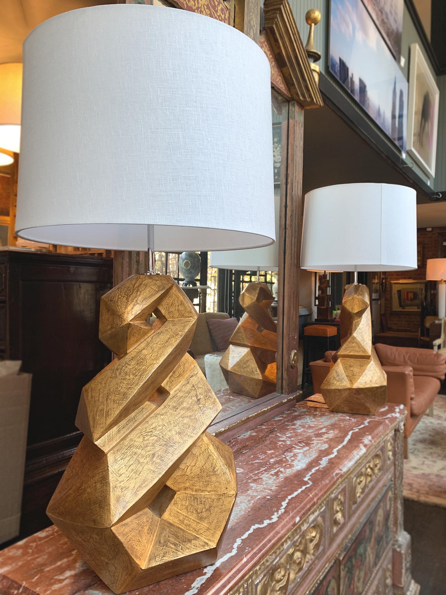 American Christopher Guy Gold Mahogany Table Lamps - a Pair For Sale