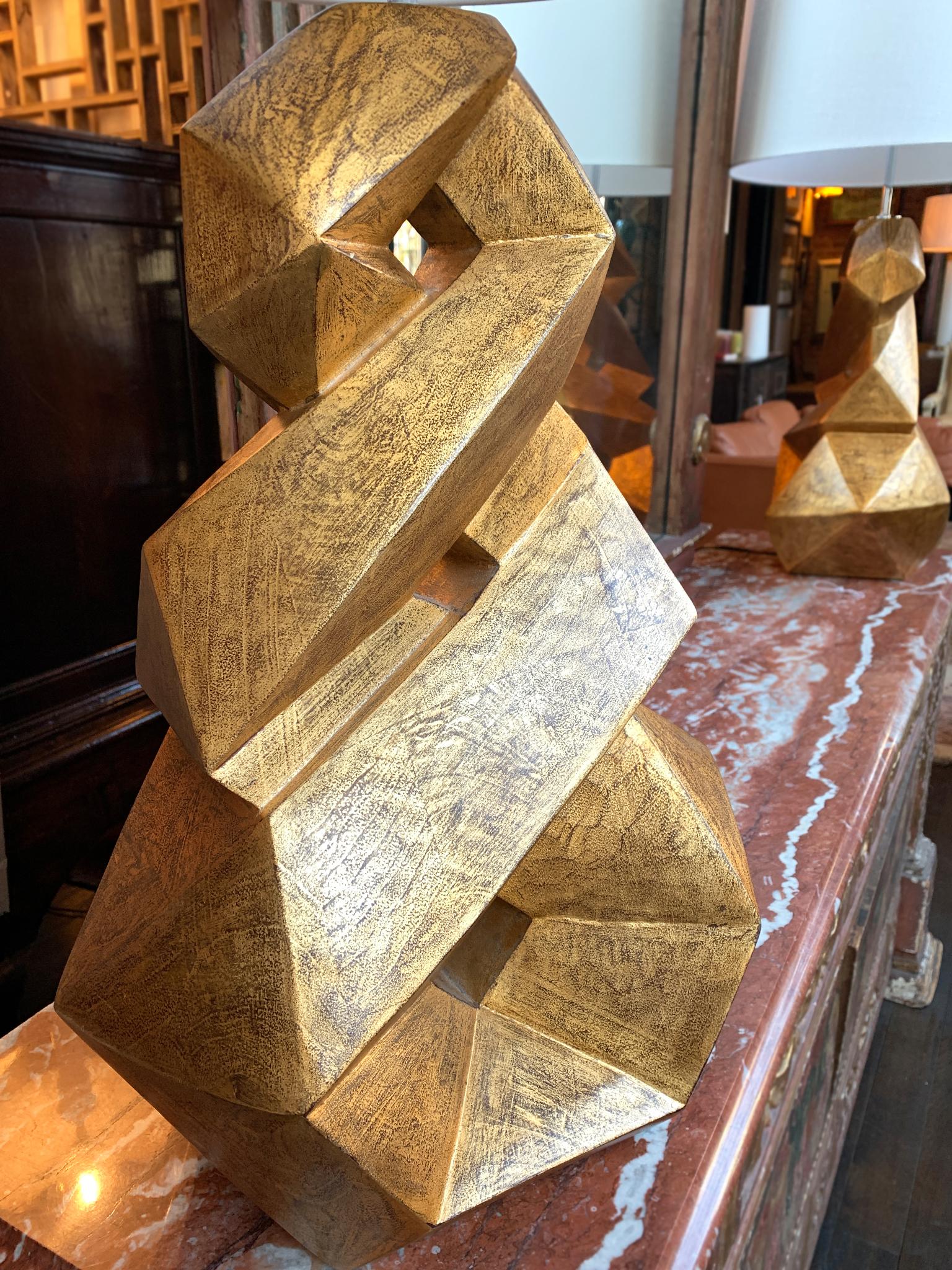 Contemporary Christopher Guy Gold Mahogany Table Lamps - a Pair For Sale
