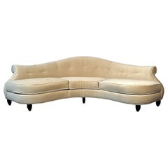 Christopher Guy, Modern, Curved Lafite Sofa, Beige Velvet, Black Wood, 2010s
