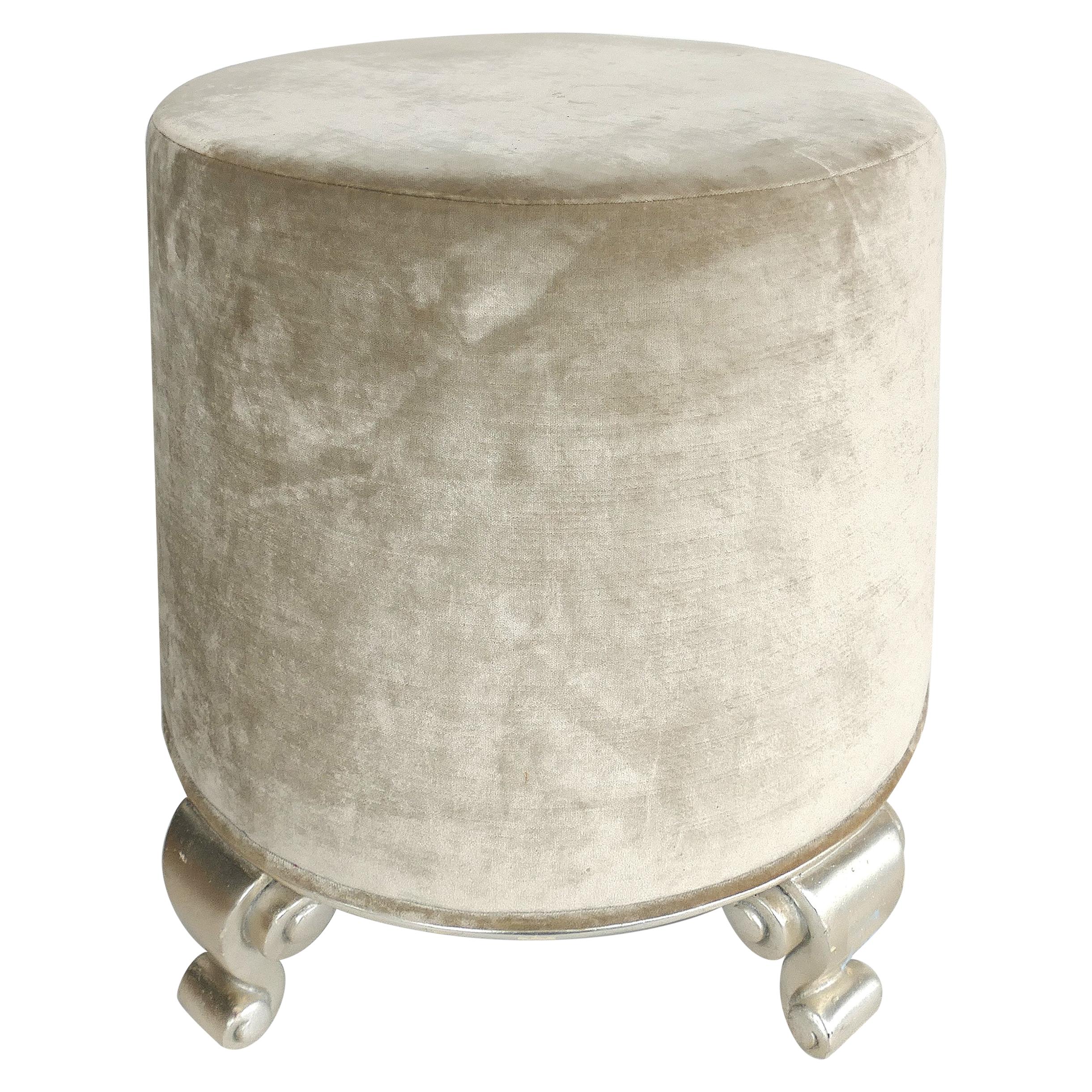Christopher Guy Pouf Stool, Carved Wood and Silvered Feet