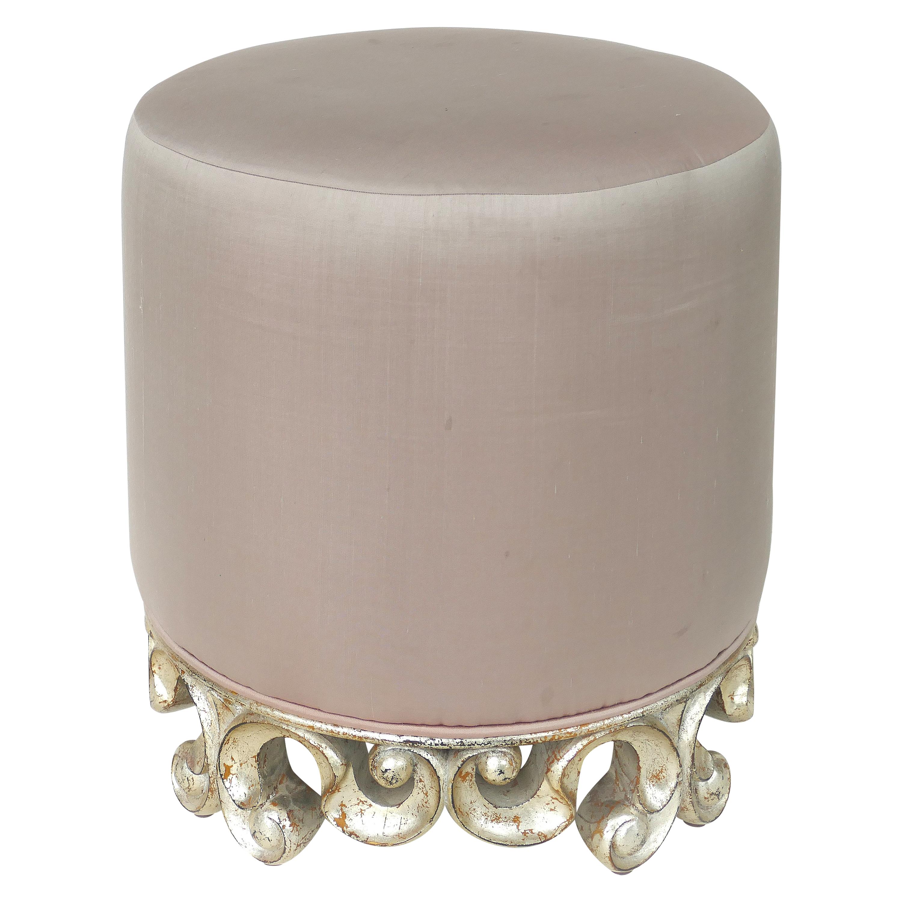 Christopher Guy Pouf Stool with a Carved Silvered Base