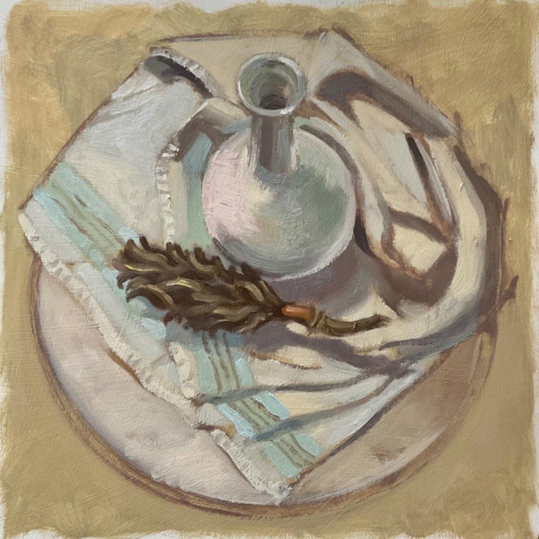 Christopher Hickey Still-Life Painting – Vase mit Magnolie- Pod