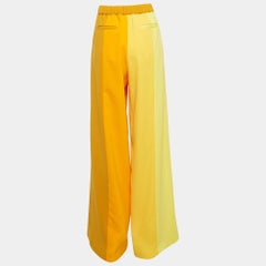 Christopher John Roger Yellow Paneled Crepe High Rise Trousers M