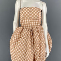 CHRISTOPHER JOHN ROGERS 2007 Size 4 Strapless Seersucker Strawberry Midi Dress