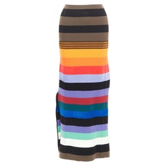 CHRISTOPHER JOHN ROGERS multicolor rainbow stripe knit side slit maxi skirt XS