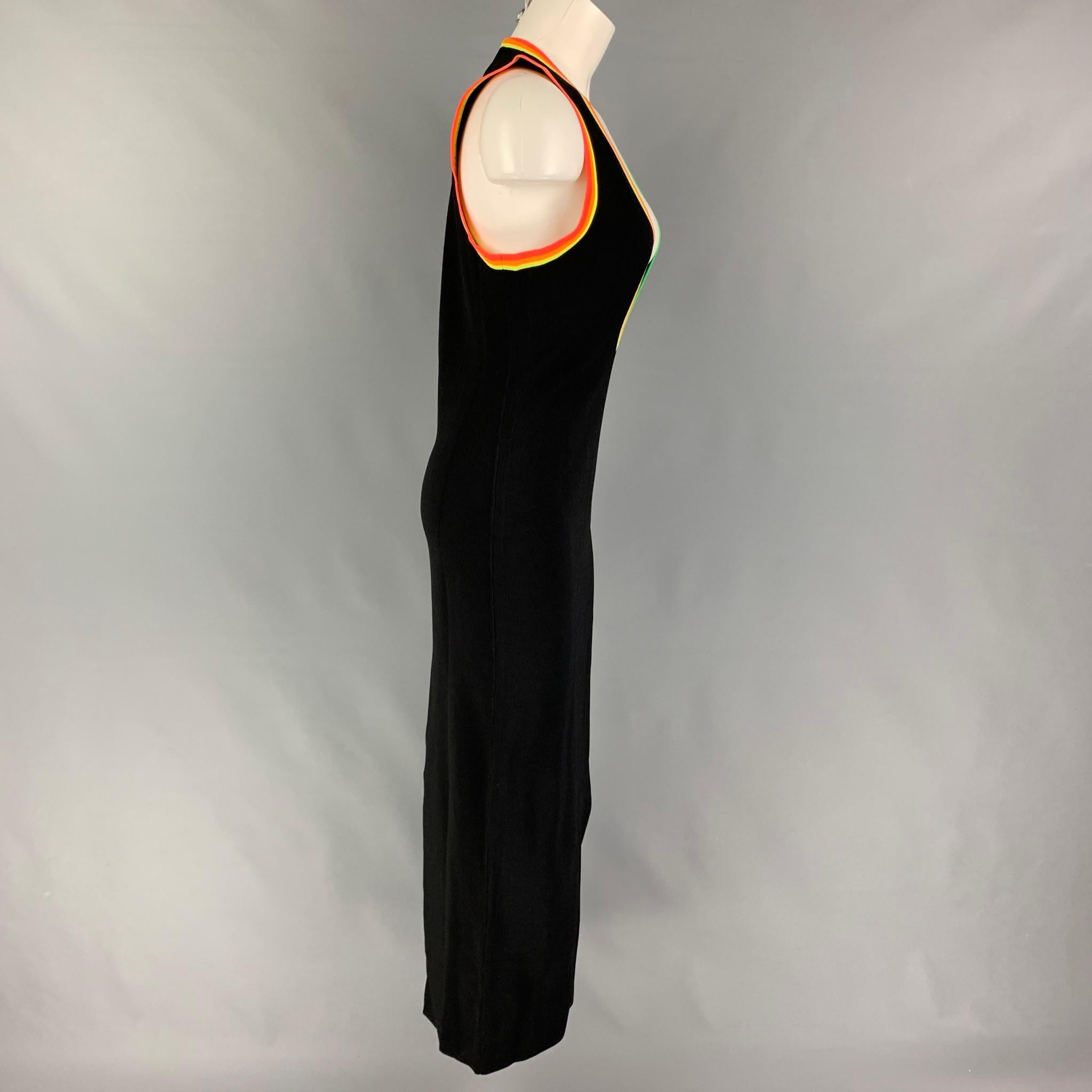 CHRISTOPHER JOHN RODGERS dress comes in a black stretch viscose blend featuring a maxi style, multi-color trim v-neckline, sleeveless, and a back slit detail. 

New With Tags. 
Marked: M
Original Retail Price: $1,125.00

Measurements:

Shoulder: