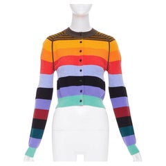 CHRISTOPHER JOHN ROGERS wool blend rainbow striped crew neck cropped cardigan XS