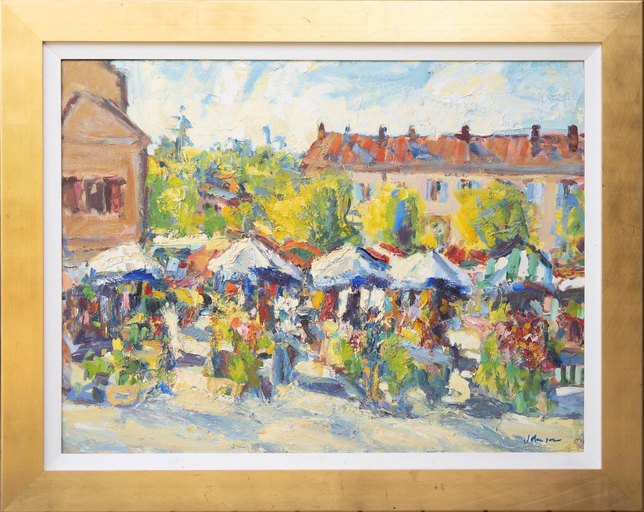 Französischer „Kordes-Markt“ Französische Marktszene (Impressionismus), Painting, von Christopher Johnson