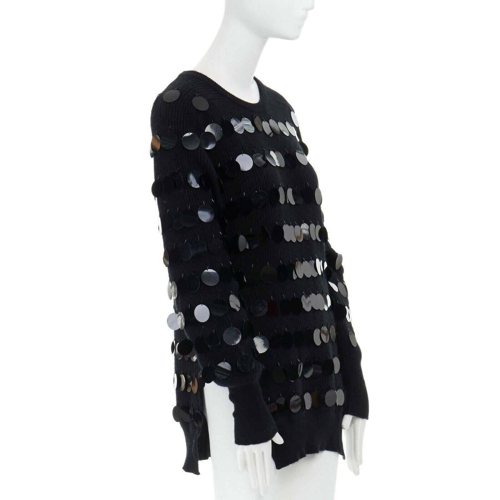 Black CHRISTOPHER KANE 100% cashmere black bead pailette side slit knit sweater top S