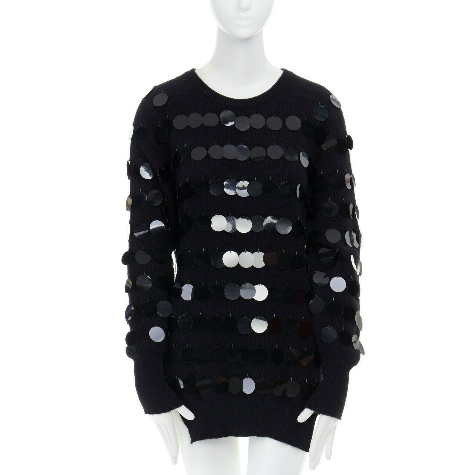 CHRISTOPHER KANE 100% cashmere black bead pailette side slit knit sweater top S In Excellent Condition In Hong Kong, NT