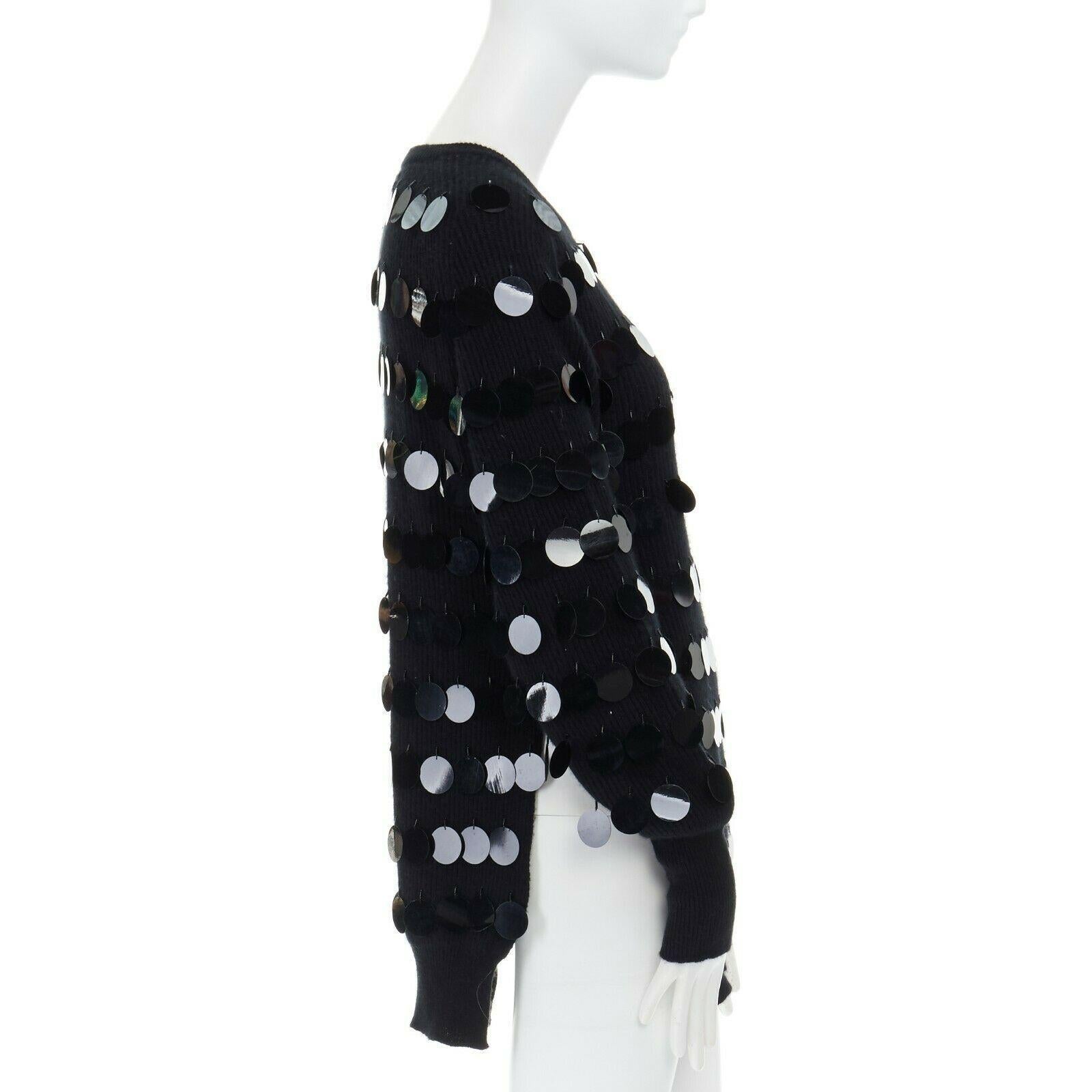 Women's CHRISTOPHER KANE 100% cashmere black bead pailette side slit knit sweater top S