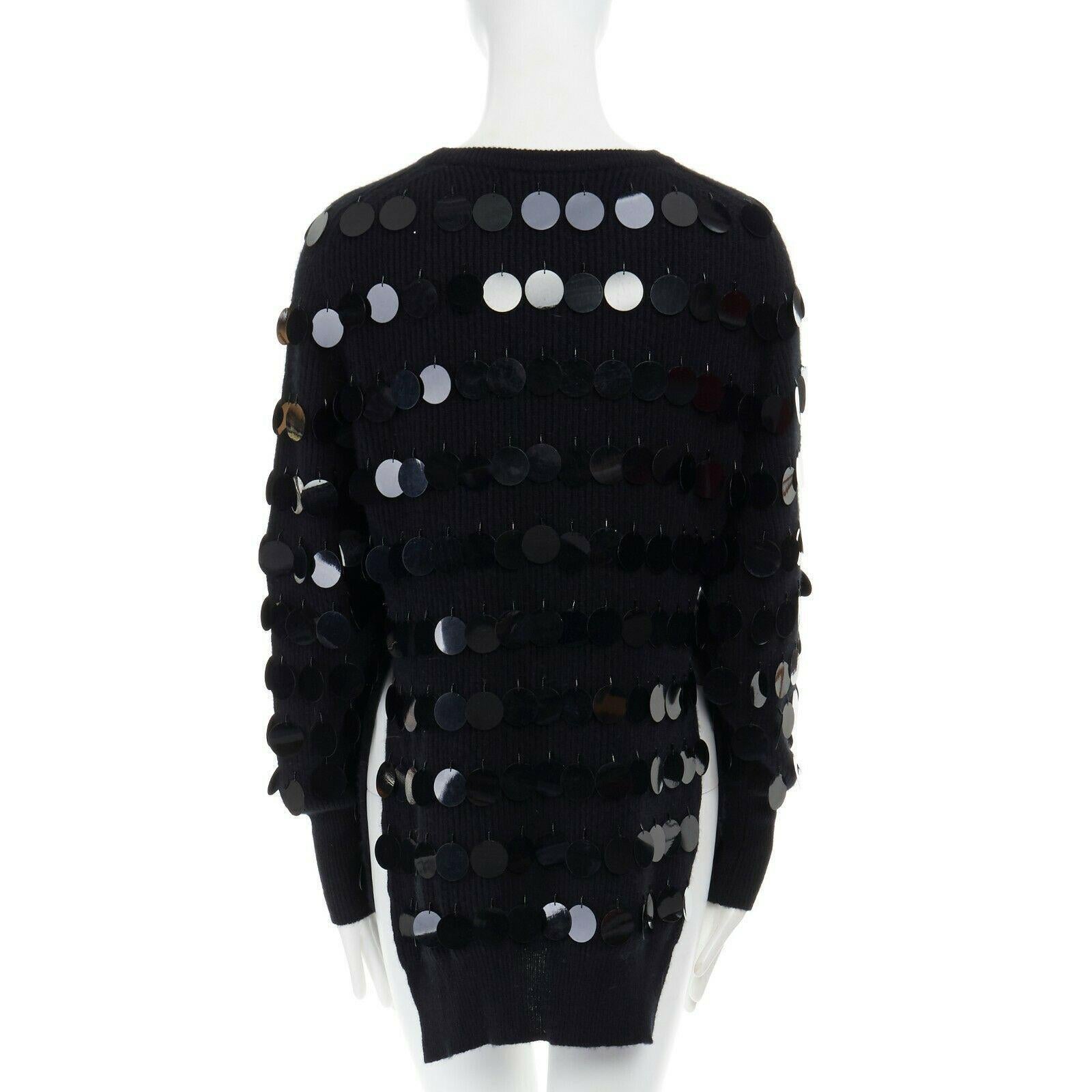 CHRISTOPHER KANE 100% cashmere black bead pailette side slit knit sweater top S 1