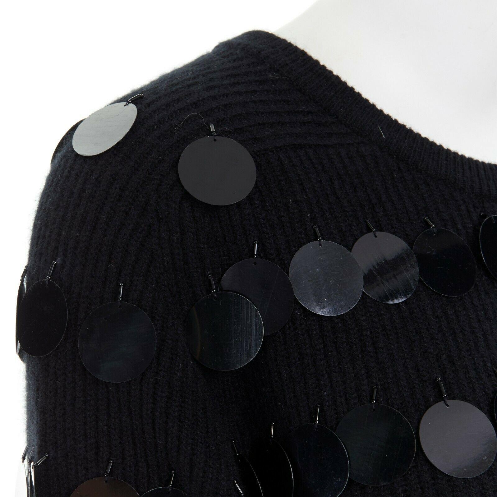 CHRISTOPHER KANE 100% cashmere black bead pailette side slit knit sweater top S 2