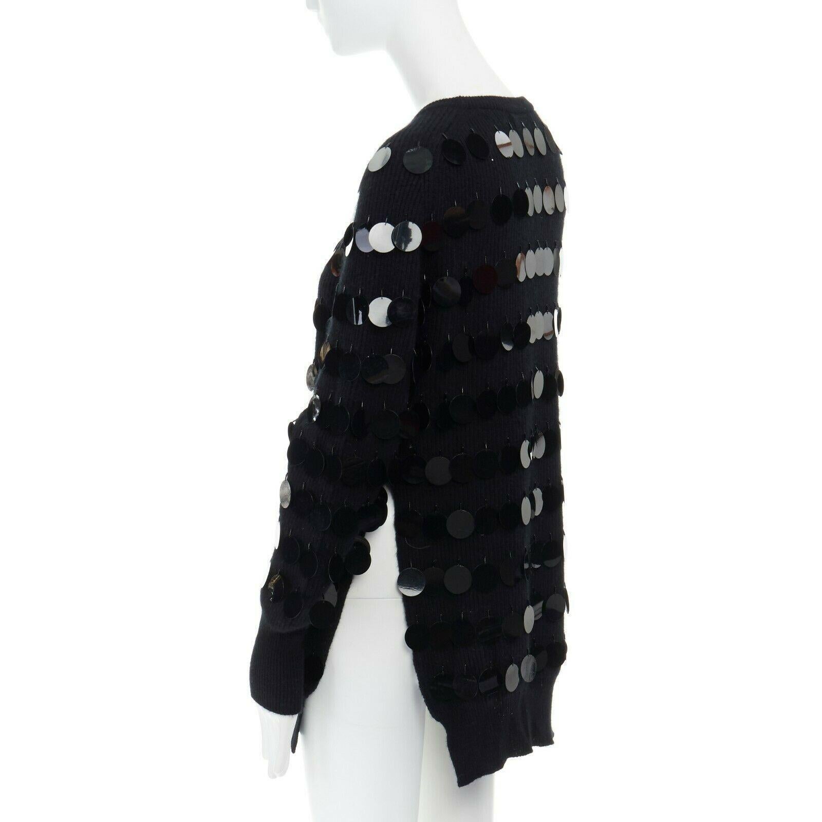 CHRISTOPHER KANE 100% cashmere black bead pailette side slit knit sweater top S 3