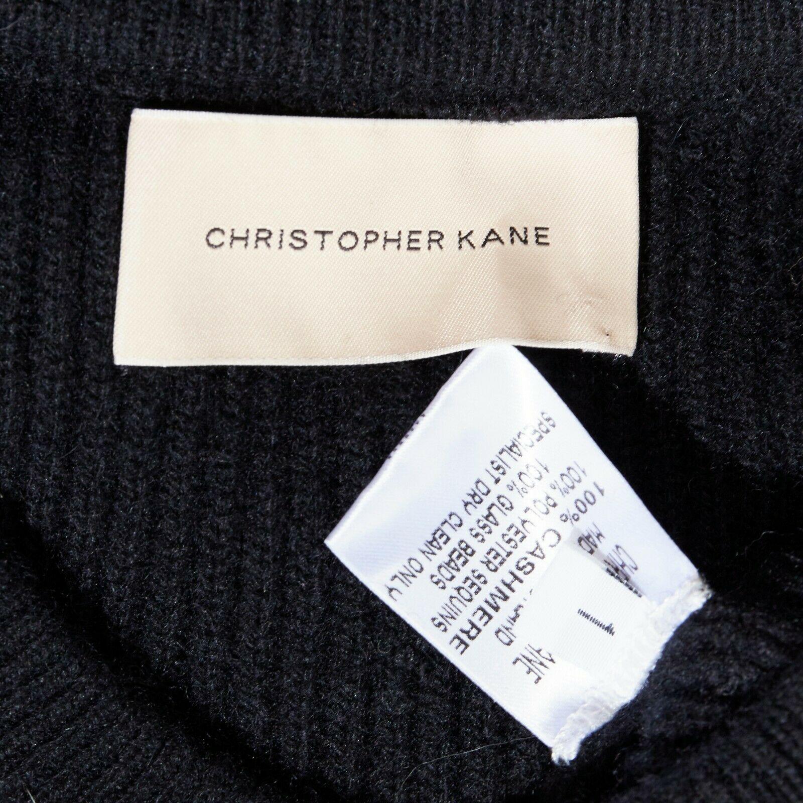 CHRISTOPHER KANE 100% cashmere black bead pailette side slit knit sweater top S 4
