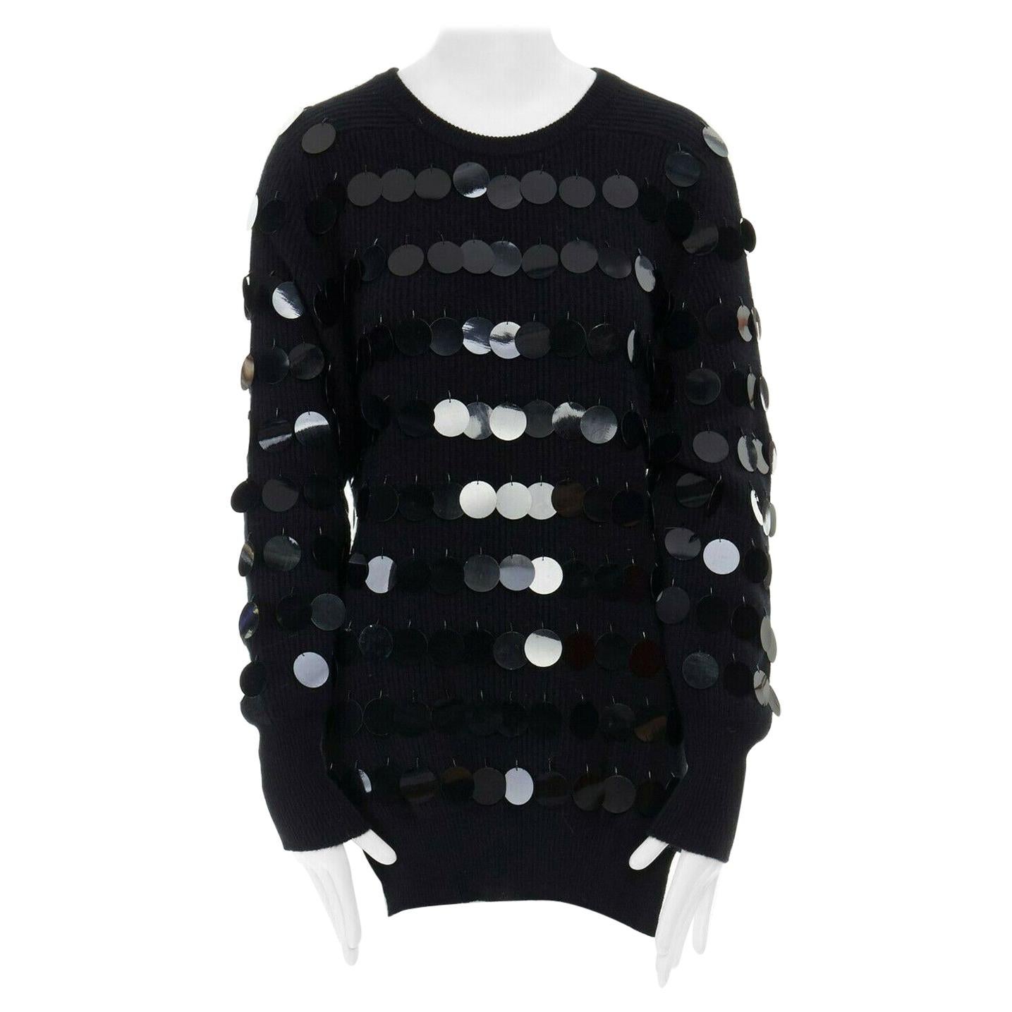 CHRISTOPHER KANE 100% cashmere black bead pailette side slit knit sweater top S
