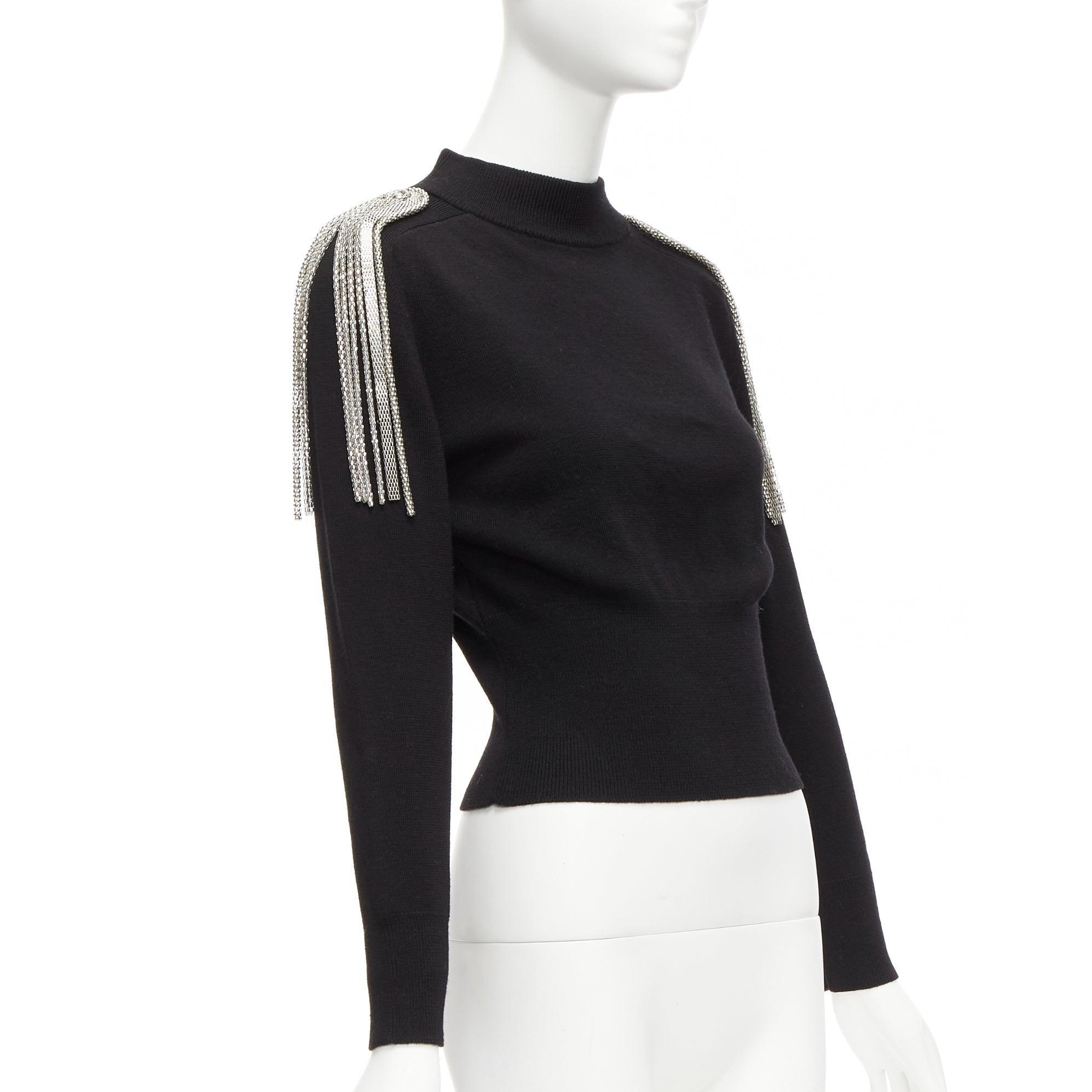 CHRISTOPHER KANE 100% merino wool black silver shoulder chain sweater XS In Excellent Condition For Sale In Hong Kong, NT