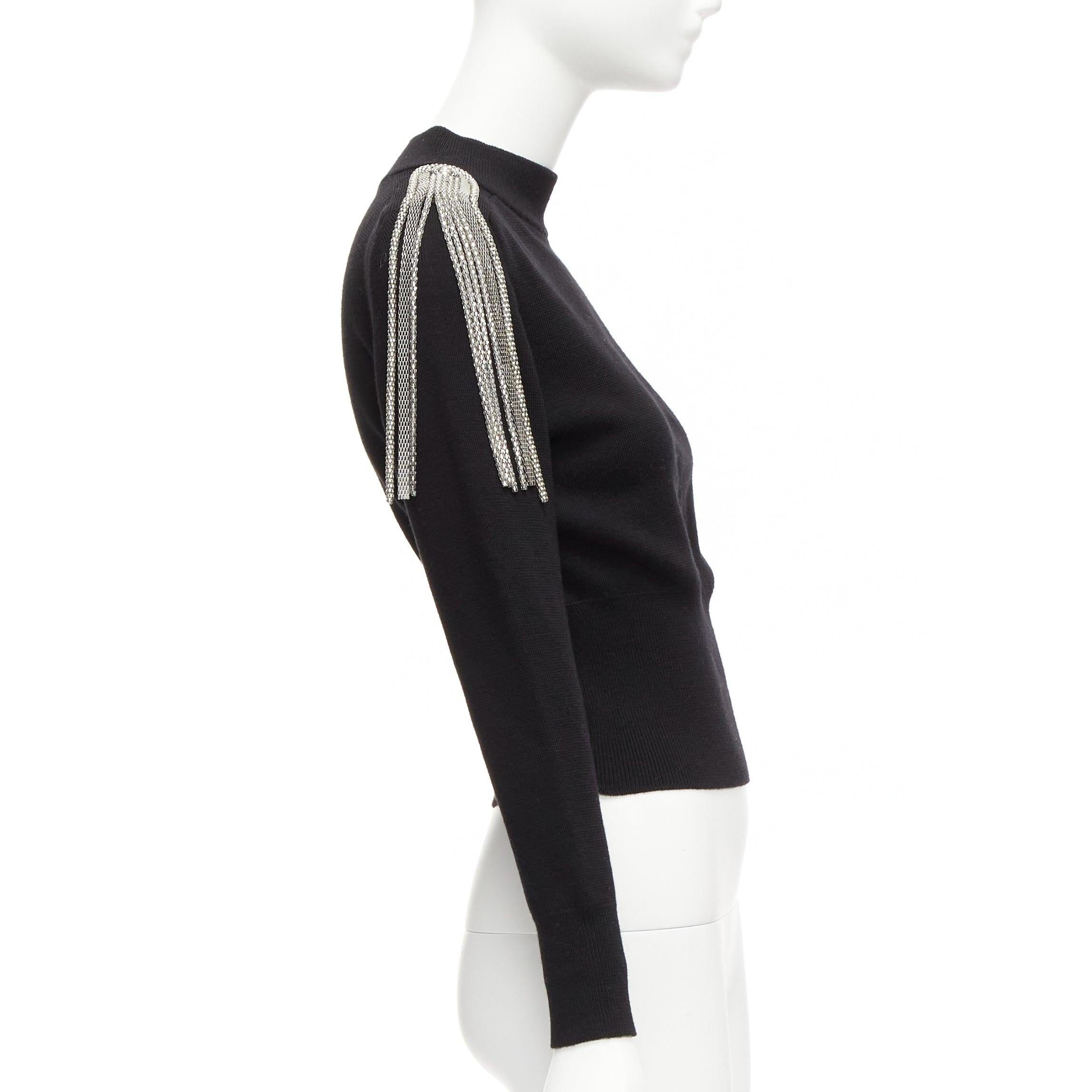 Women's CHRISTOPHER KANE 100% merino wool black silver shoulder chain sweater XS For Sale