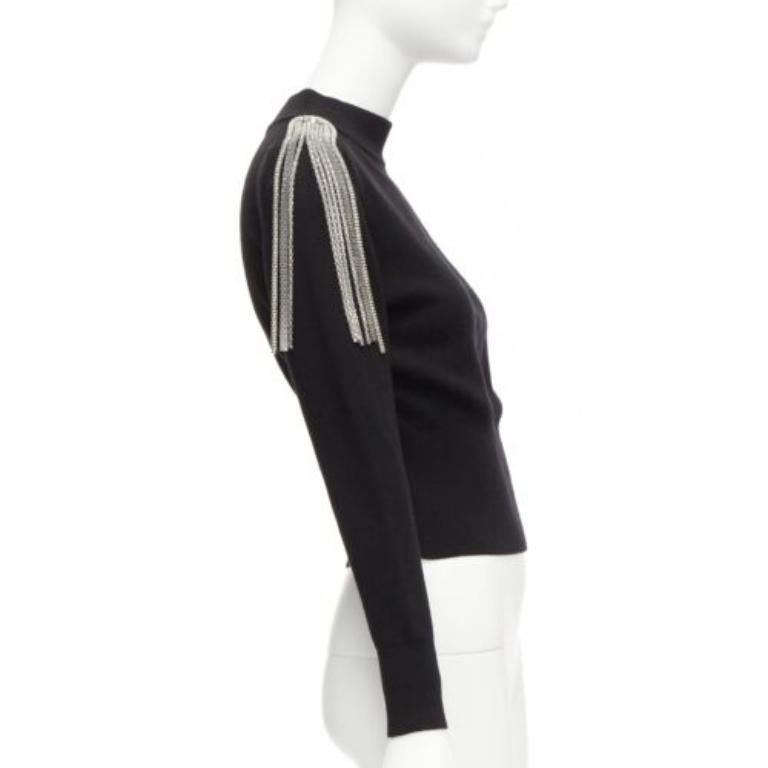CHRISTOPHER KANE 100% merino wool black silver shoulder chain sweater XS In Excellent Condition For Sale In Hong Kong, NT
