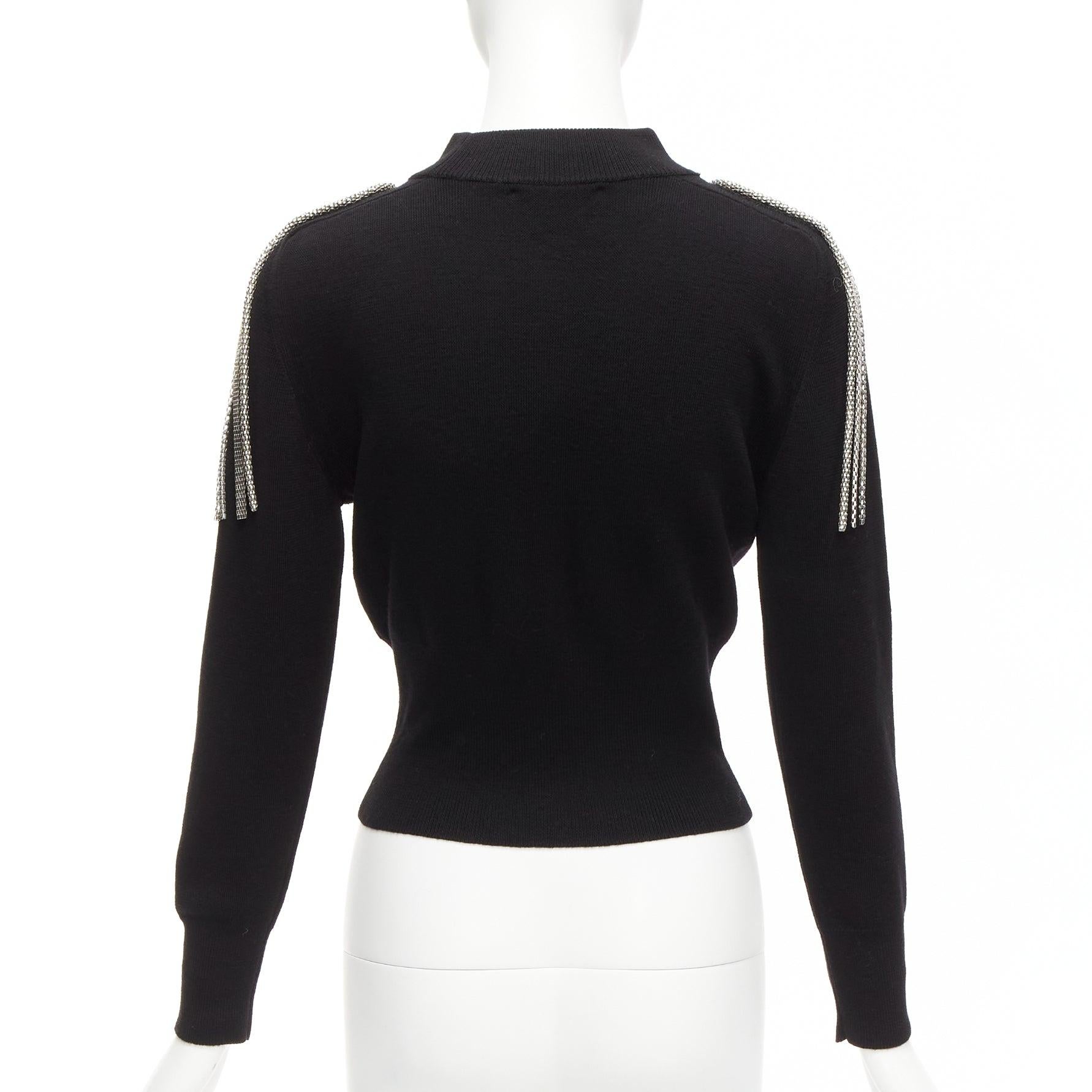 CHRISTOPHER KANE 100% merino wool black silver shoulder chain sweater XS For Sale 1