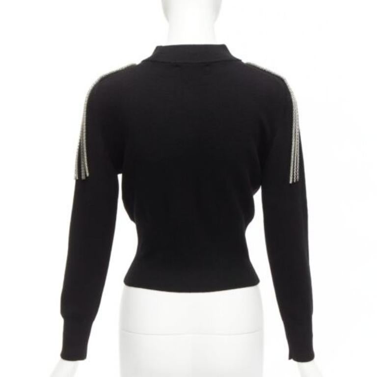 Women's CHRISTOPHER KANE 100% merino wool black silver shoulder chain sweater XS For Sale
