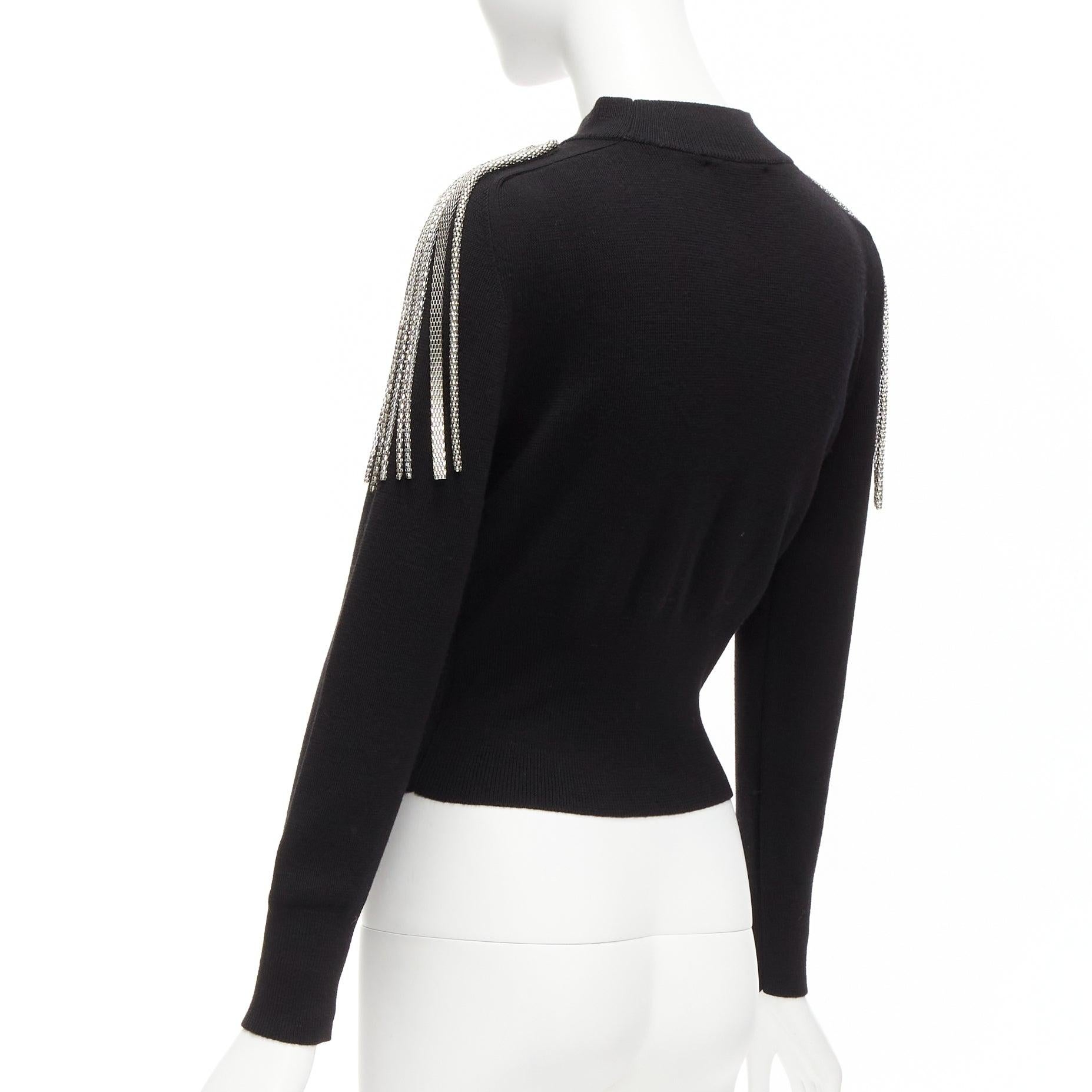 CHRISTOPHER KANE 100% merino wool black silver shoulder chain sweater XS For Sale 2