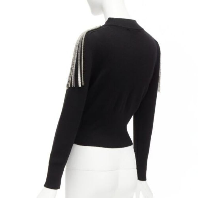 CHRISTOPHER KANE 100% merino wool black silver shoulder chain sweater XS For Sale 1