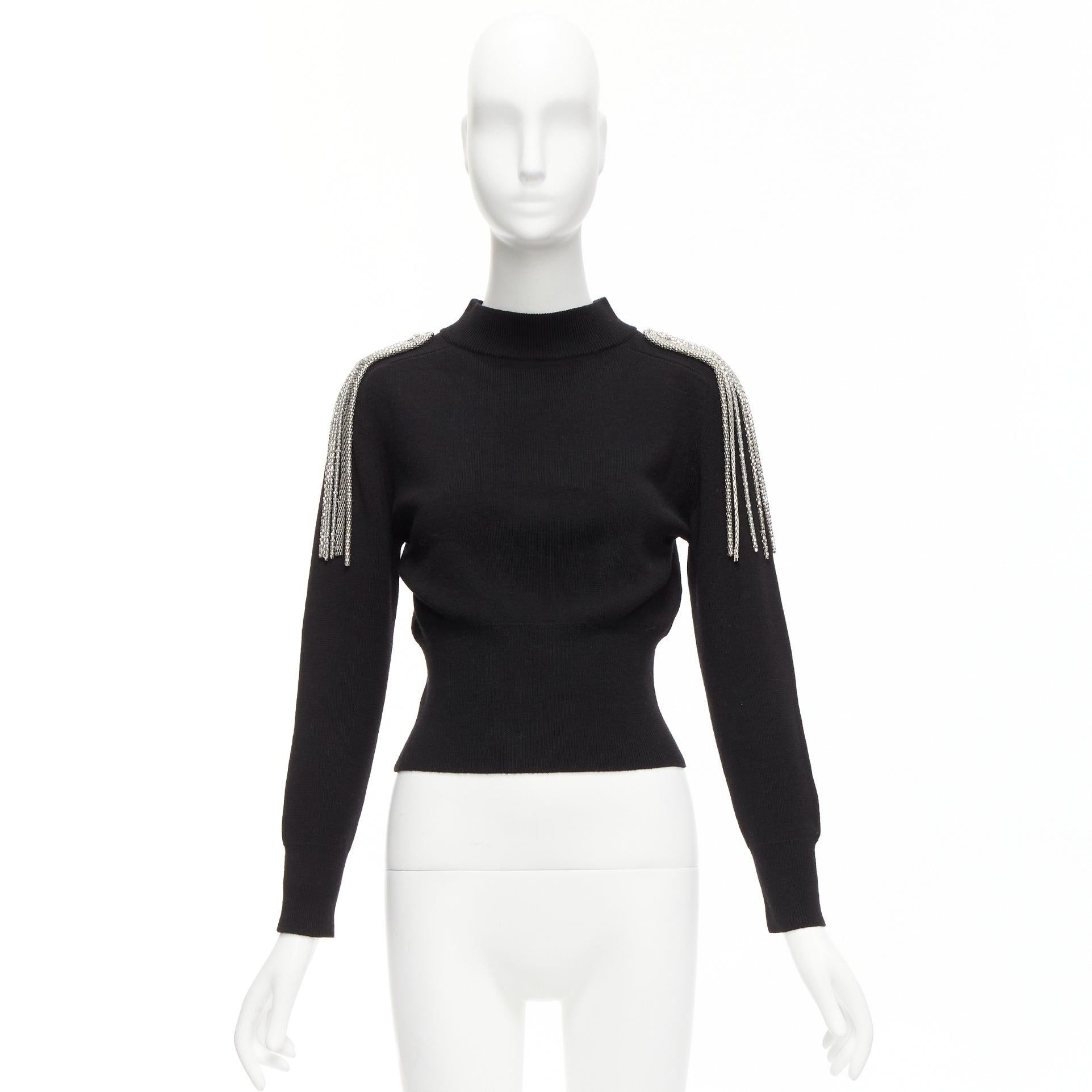 CHRISTOPHER KANE 100% merino wool black silver shoulder chain sweater XS For Sale 5