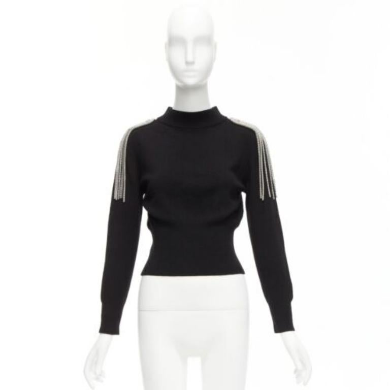 CHRISTOPHER KANE 100% merino wool black silver shoulder chain sweater XS For Sale 4