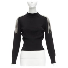 CHRISTOPHER KANE Pullover aus 100% Merinowolle mit schwarzer und silberner Schulterkette XS