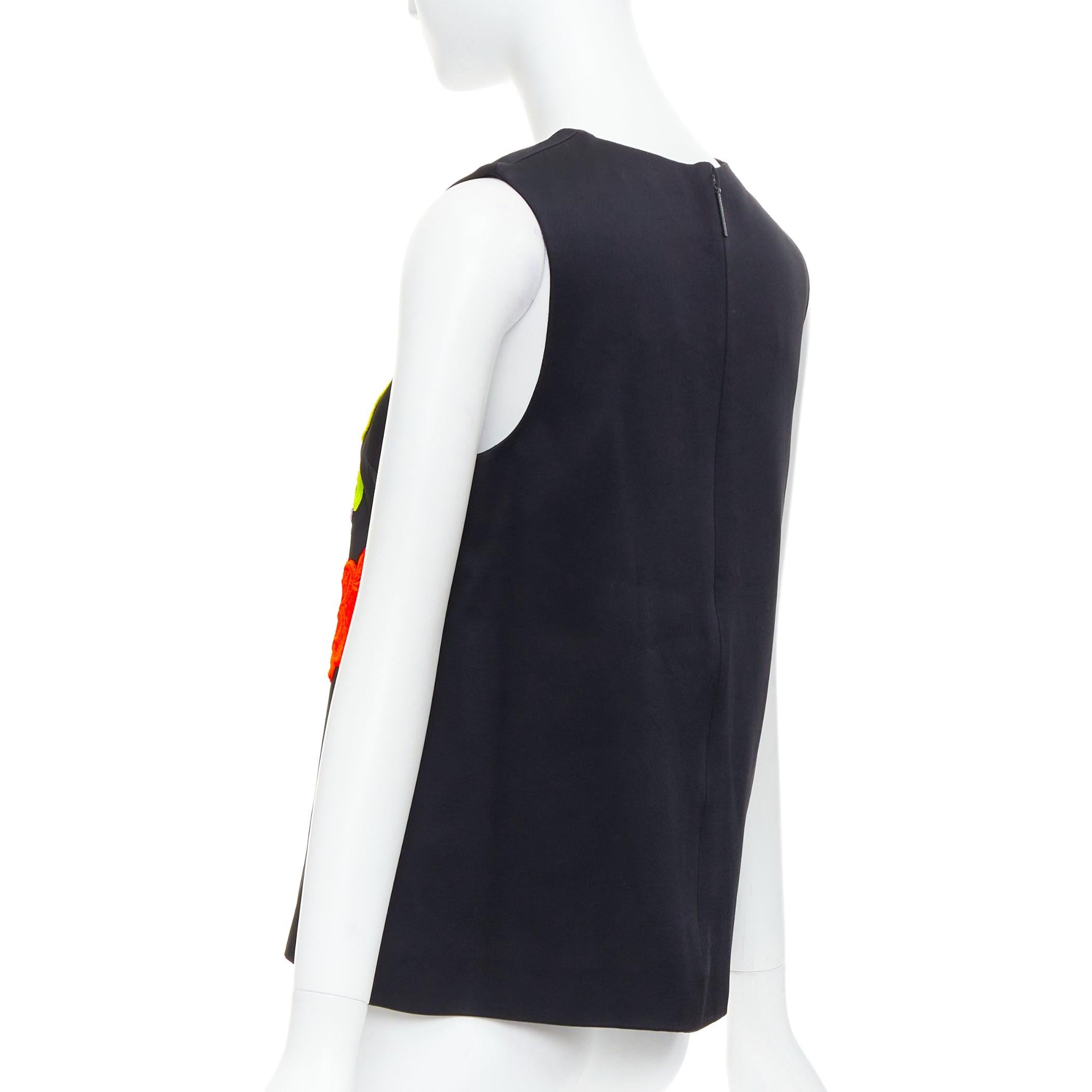 CHRISTOPHER KANE 2016 black neon floral embroidered front vest top UK12 L For Sale 1